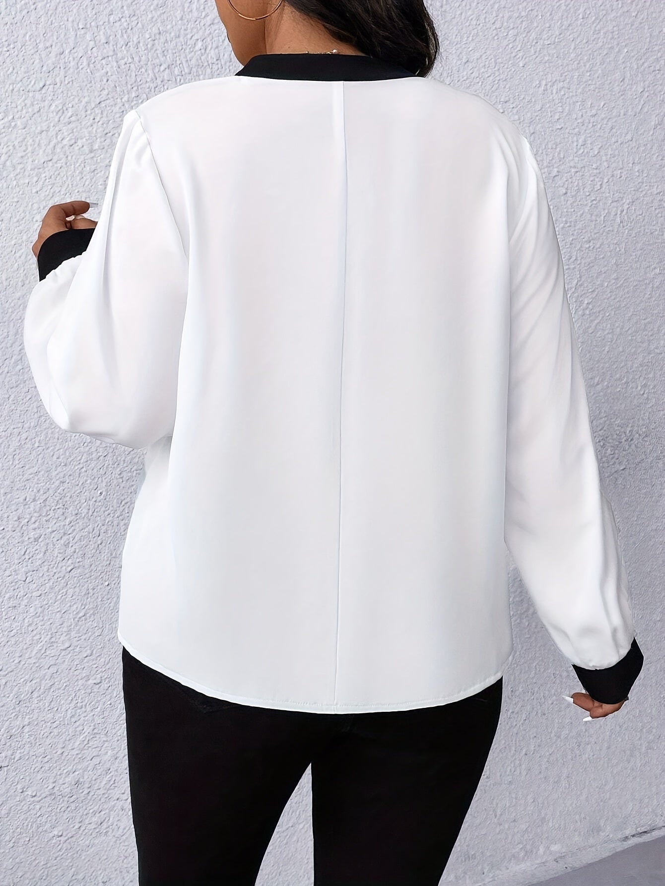 Plus Size V-Neck Blouse Long Sleeve Solid Polyester for Women Spring Fall