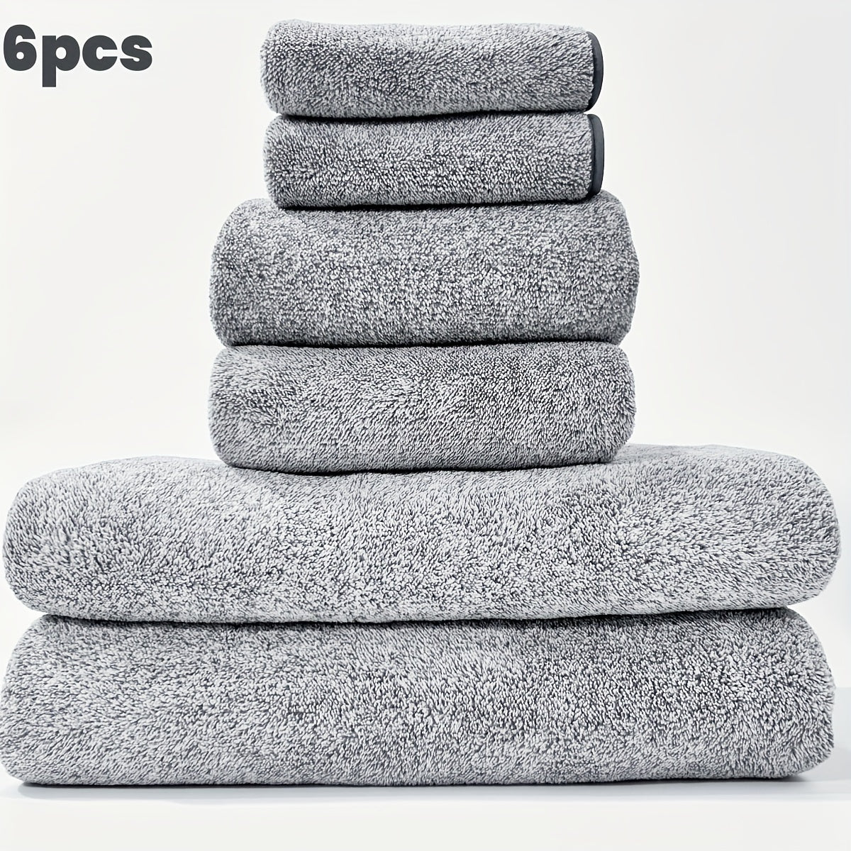Dark Gray Stripe 6-Piece Towel Set Ultra-Soft Coral Fleece Quick-Drying Bath Hand Washcloths