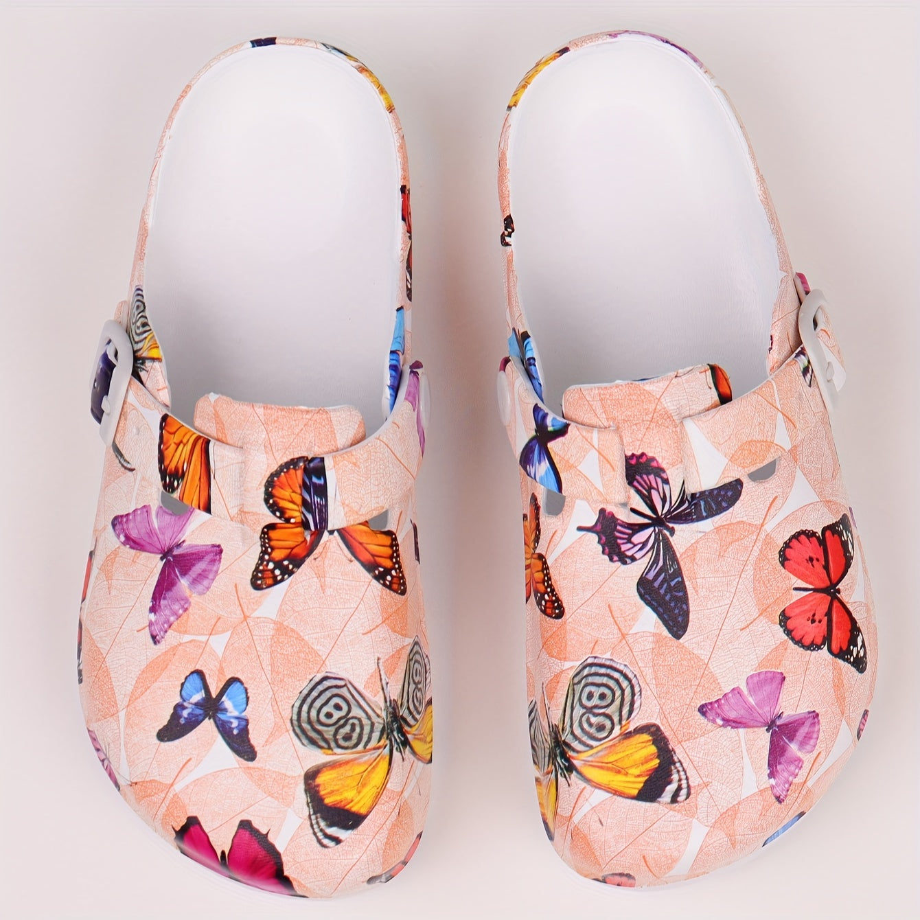 Women's Butterfly Print Garden Clogs Lightweight Slip-On Mules