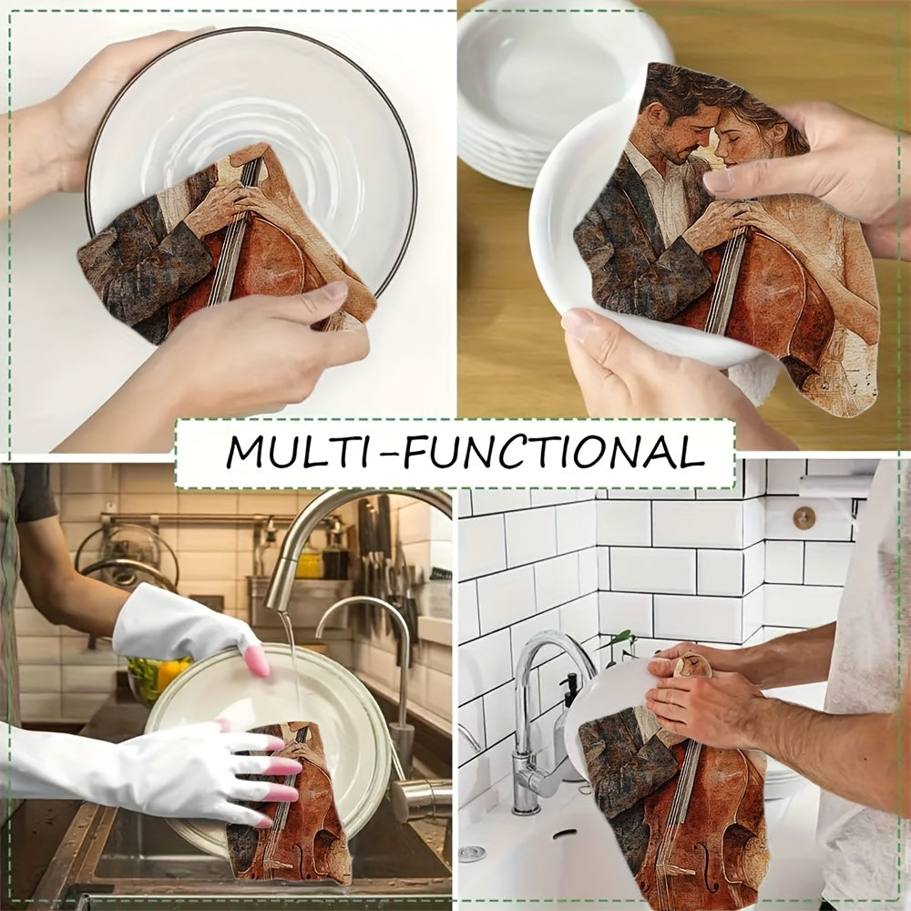 Романтический дуэт скрипичных водяных красок кухонные полотенца 40x60см мягкие впитывающие