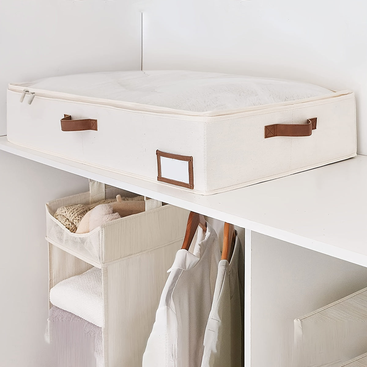 Bolsa de almacenamiento a prueba de agua para edredones con asas de cuero, organizador duradero de poliéster para ropa y edredones