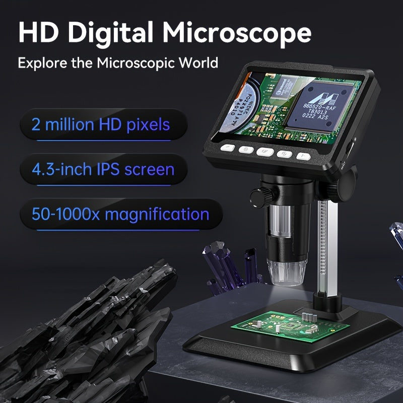 Digital Microscope 10.92cm 1000X HD Image Capture 8 LED Lights USB Battery Powered for Electronics Biology
