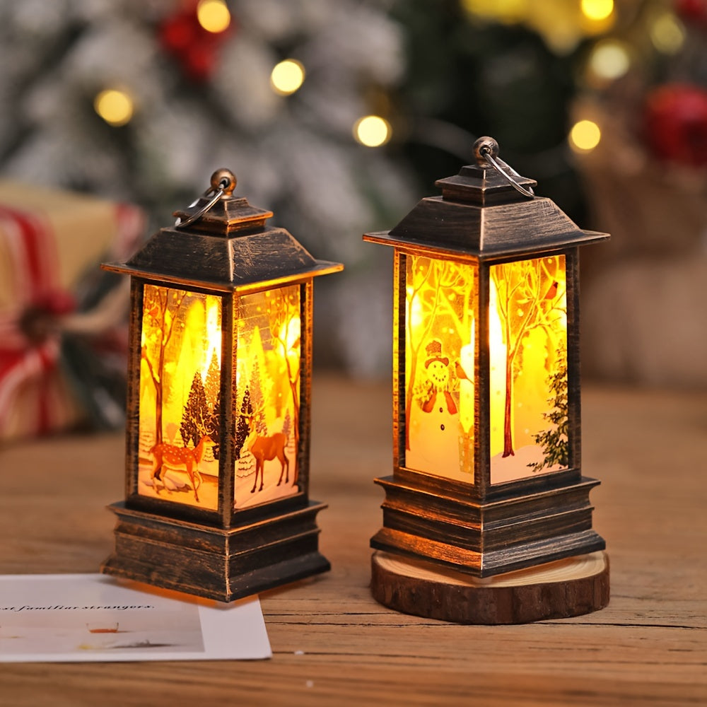 Christmas Lantern with Santa Elk and Snowman Patterns for Tabletop Decor
