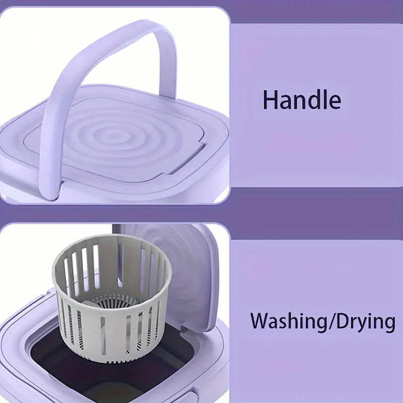 Portable 8L Folding Washing Machine Compact Space-Saving Electric Touch Control Blue Purple