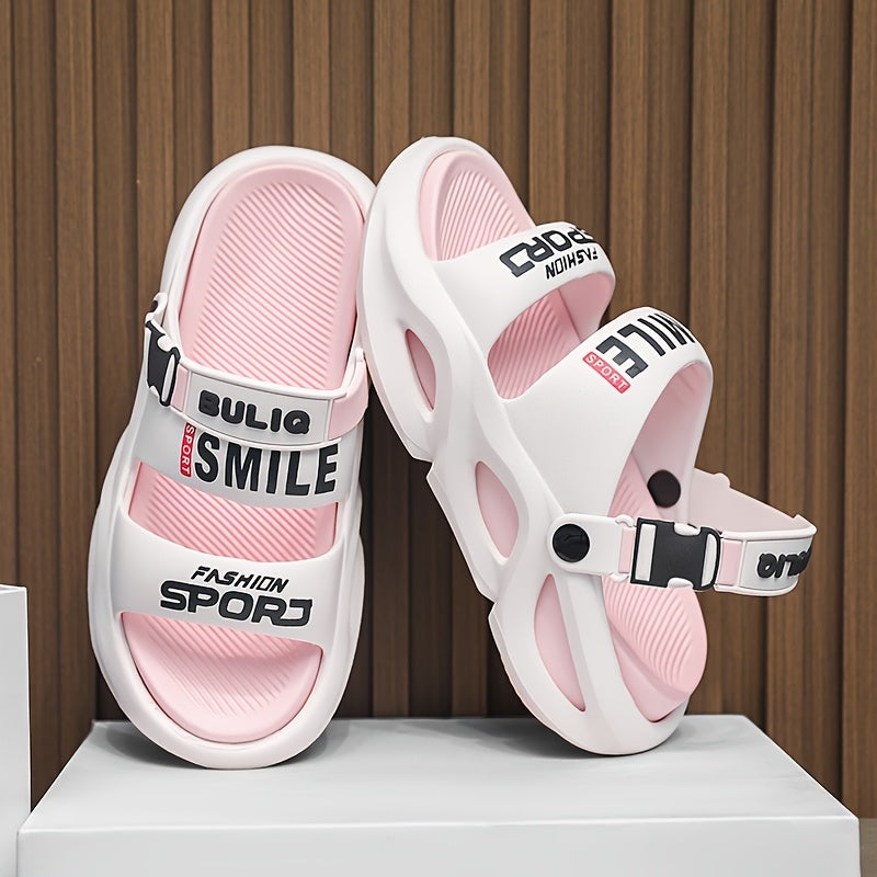 Women's EVA Sports Sandals White Pink Casual Slides Adjustable Straps