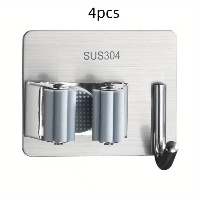 Ushbu burgusiz zanglamaydigan po'latdan yasalgan mopa va supurgi ushlagich bilan oshxonangizni yaxshilang - devorga o'rnatiladigan saqlash tokchasi