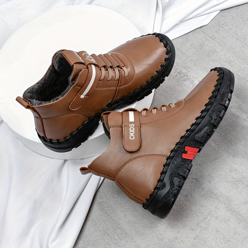 Women's Winter Ankle Boots Fleece-Lined Mid-Heel Casual Shoes Black White Plus Size