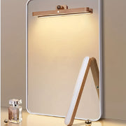 Rechargeable LED Night Light with Wooden Frame and Mirror Front Wall Mountable Bedside Lamp