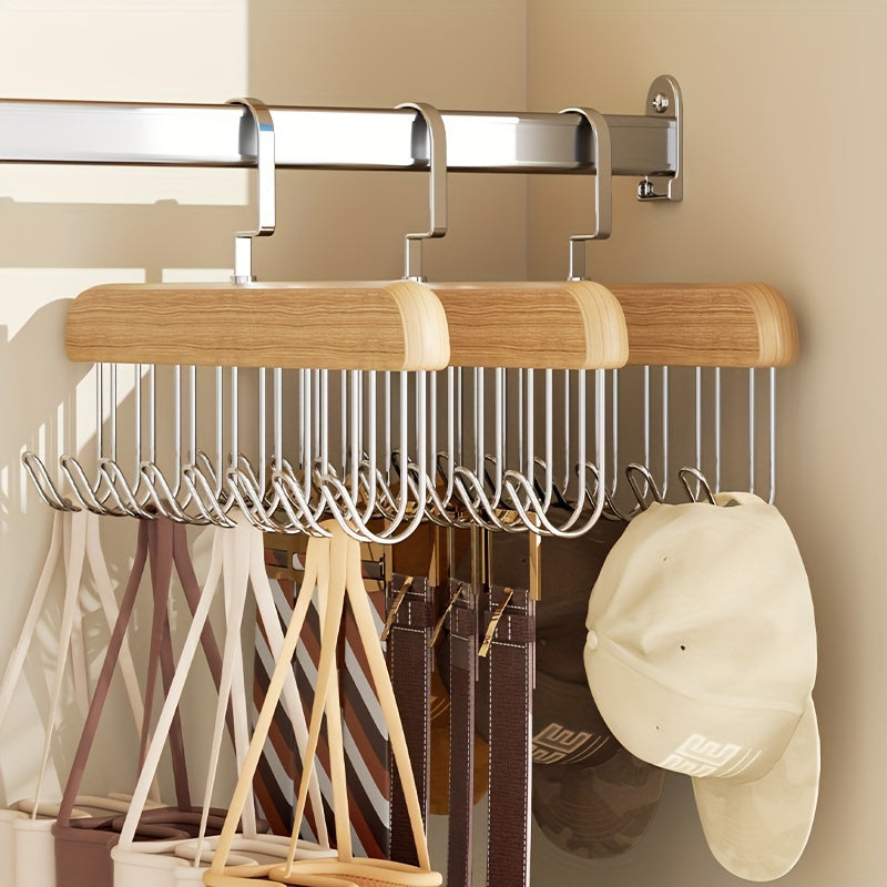 Wooden Hanger with 8 Hooks for Organizing Clothes and Accessories Space-Saving Drying Rack