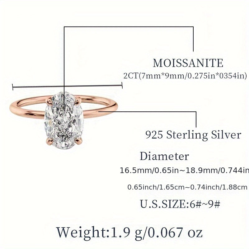 2 Carat Moissanite Promise Ring in Sterling Silver with Certificate and Gift Box