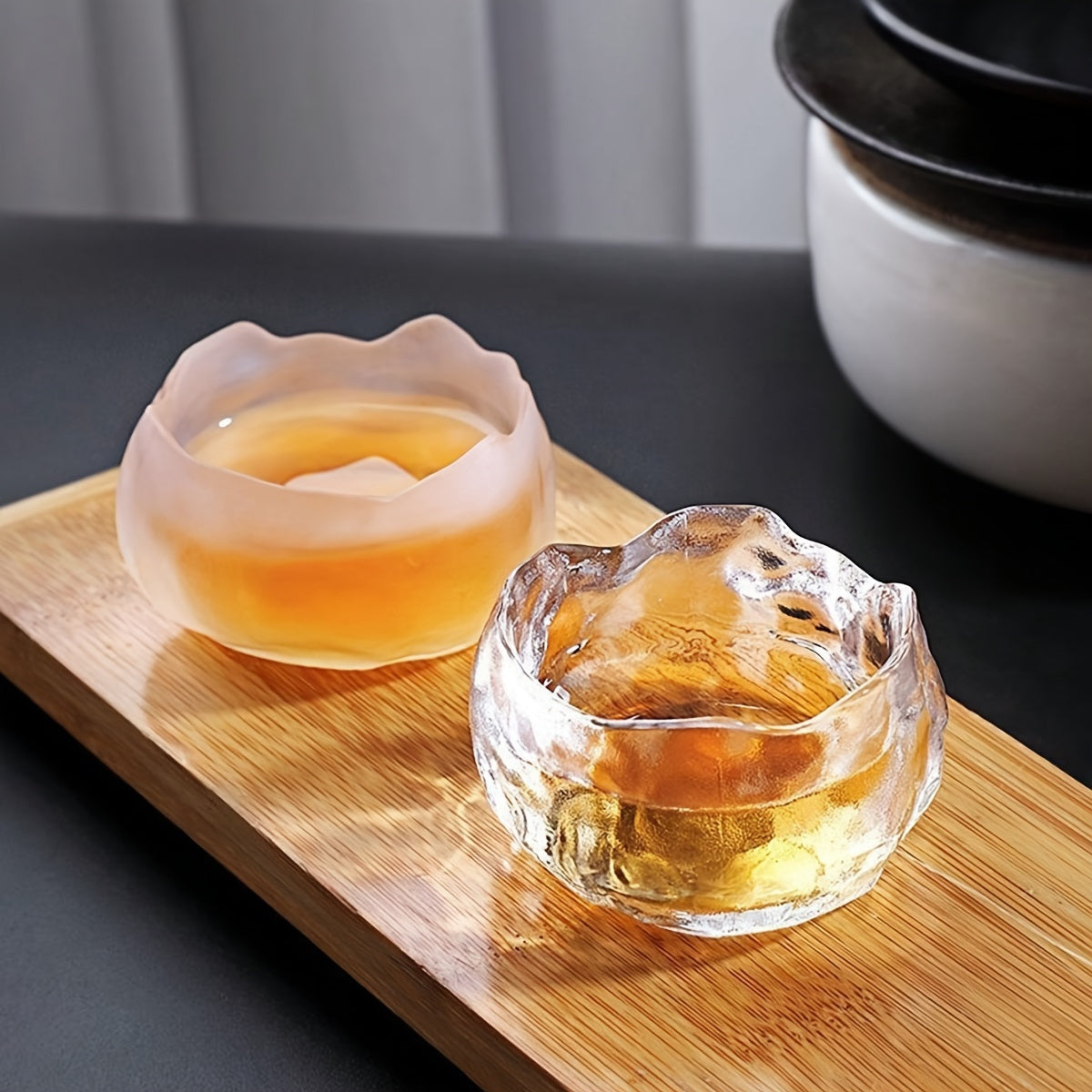 Irregular Glass Tea Cup Set with Cup Mat for Hot Drinks Gift