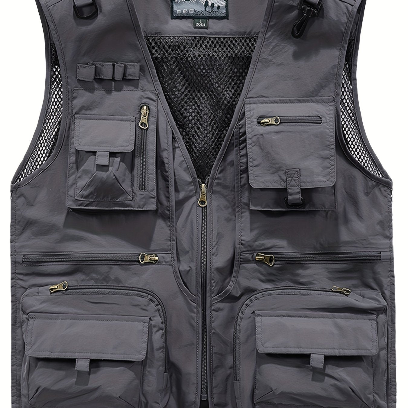 Men's Nylon Cargo Vest with Zipper Pockets for Spring Summer Outdoor Activities