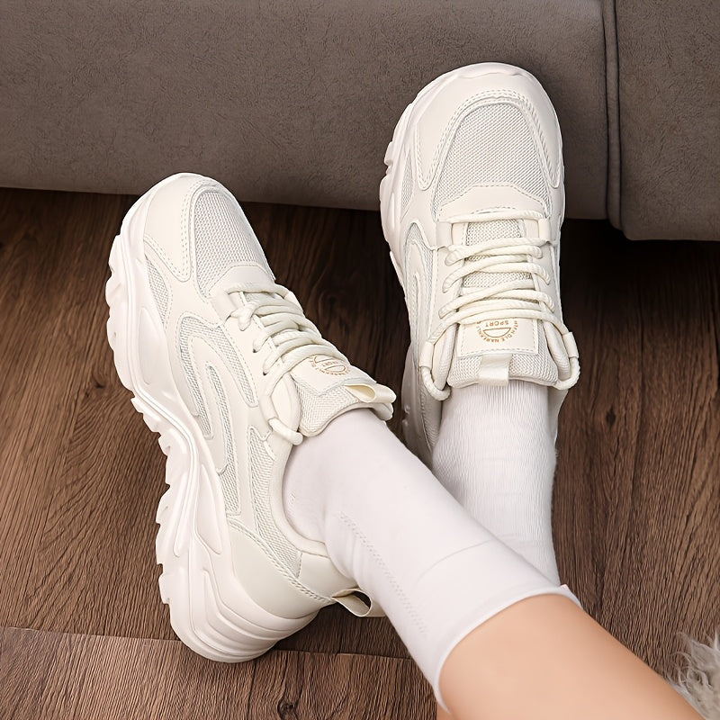 Women's Casual Chunky Sneakers Breathable Mesh Faux Cover Low-Top Lace-Up