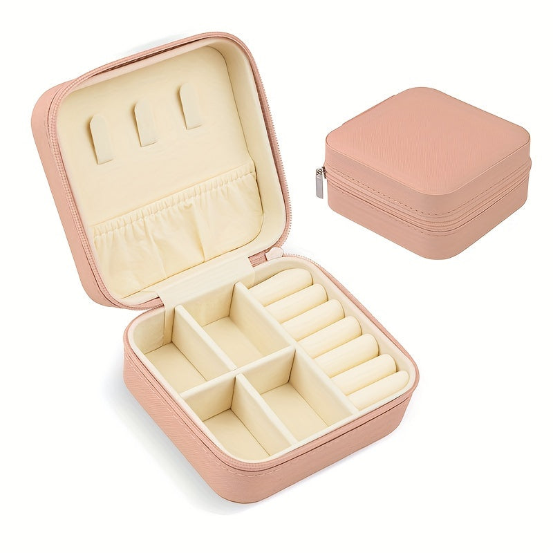 Kompakt sayohat uchun zargarlik qutisi, PU charm bilan tashkil etuvchi, uzuklar, sirg‘alar va taqinchoqlar uchun