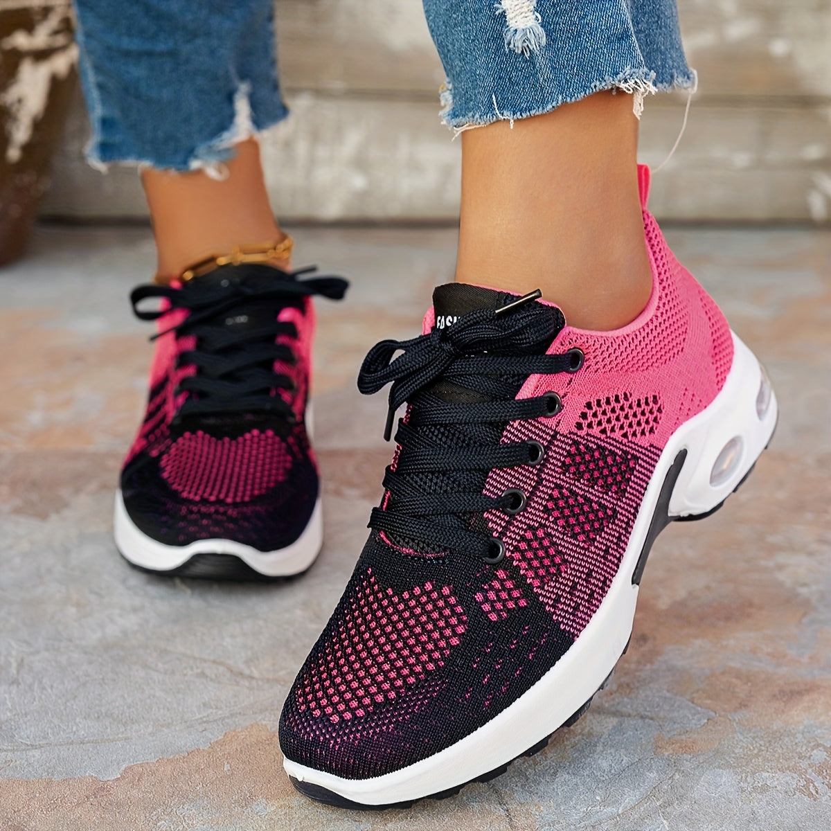 Women's Breathable Running Sneakers with Air Cushion Low-Top Tennis Shoes Black Pink