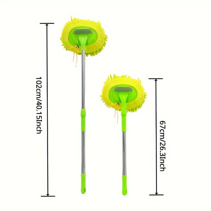 Extendable Green Car Wash Mop with Long Handle and Microfiber Brush for Easy Detailing
