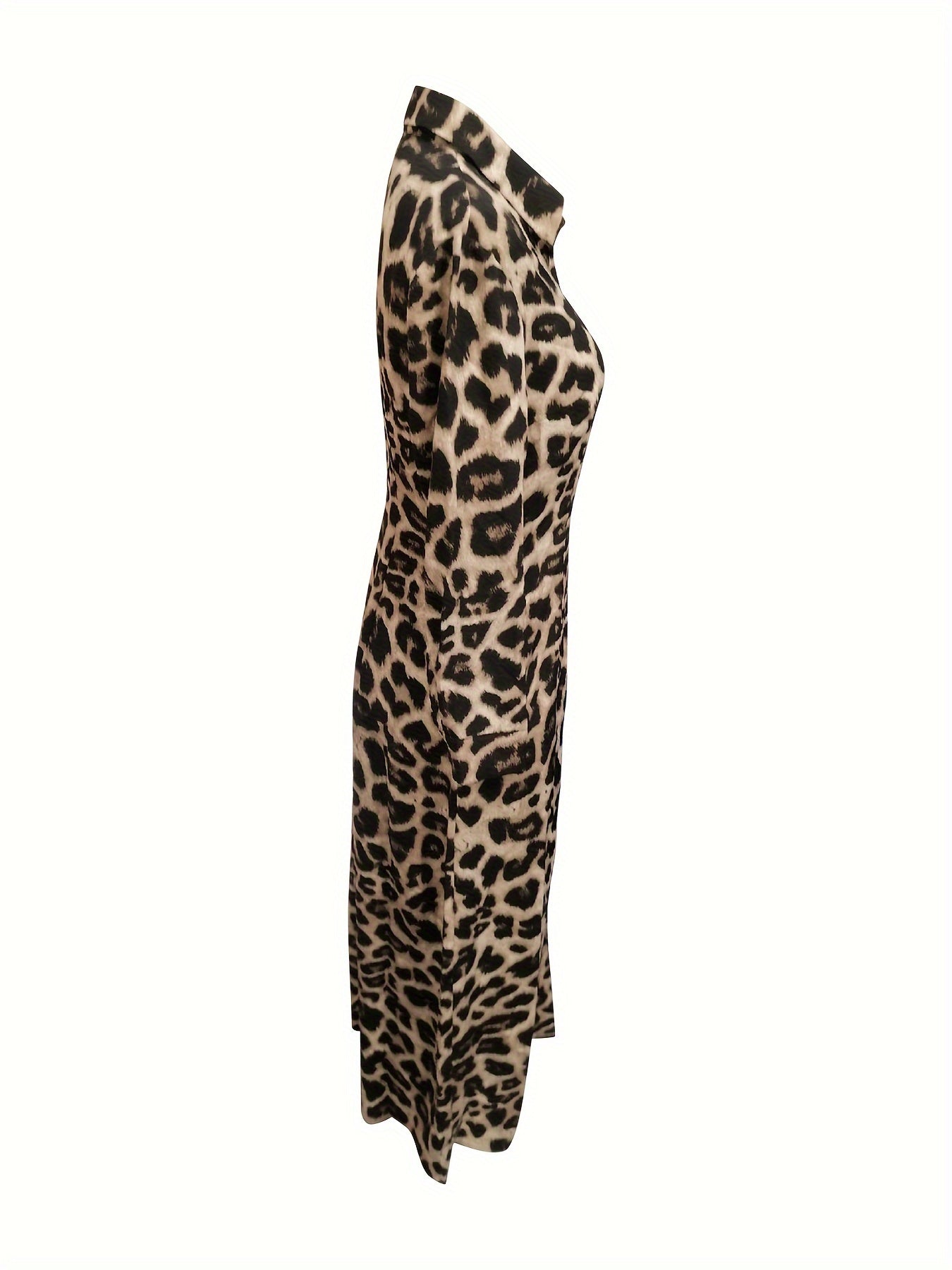 Women's Leopard Print Maxi Dress with Button Front for Fall and Spring