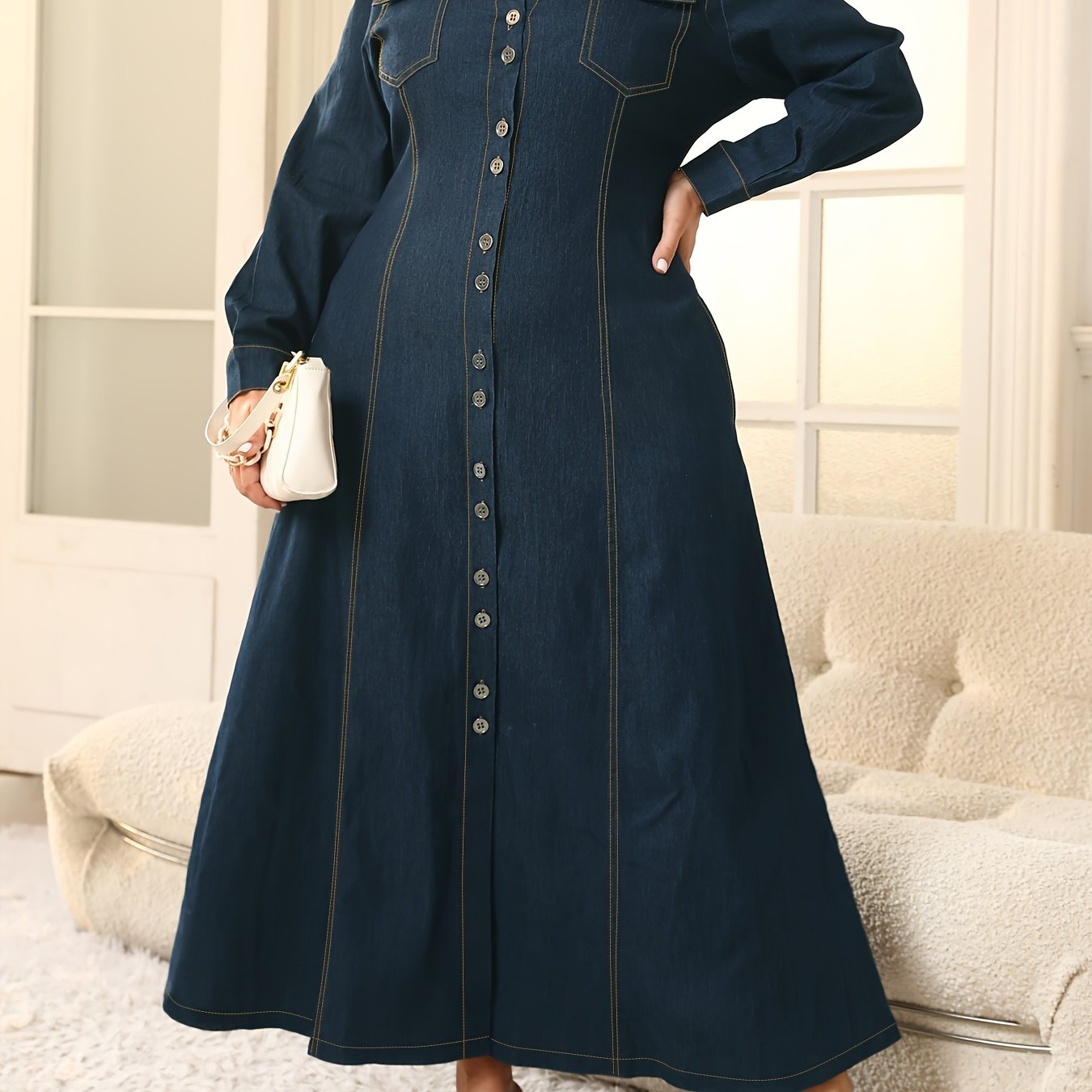 Elegant Fitted Rayon Dress with Lapel Collar for Fall Winter