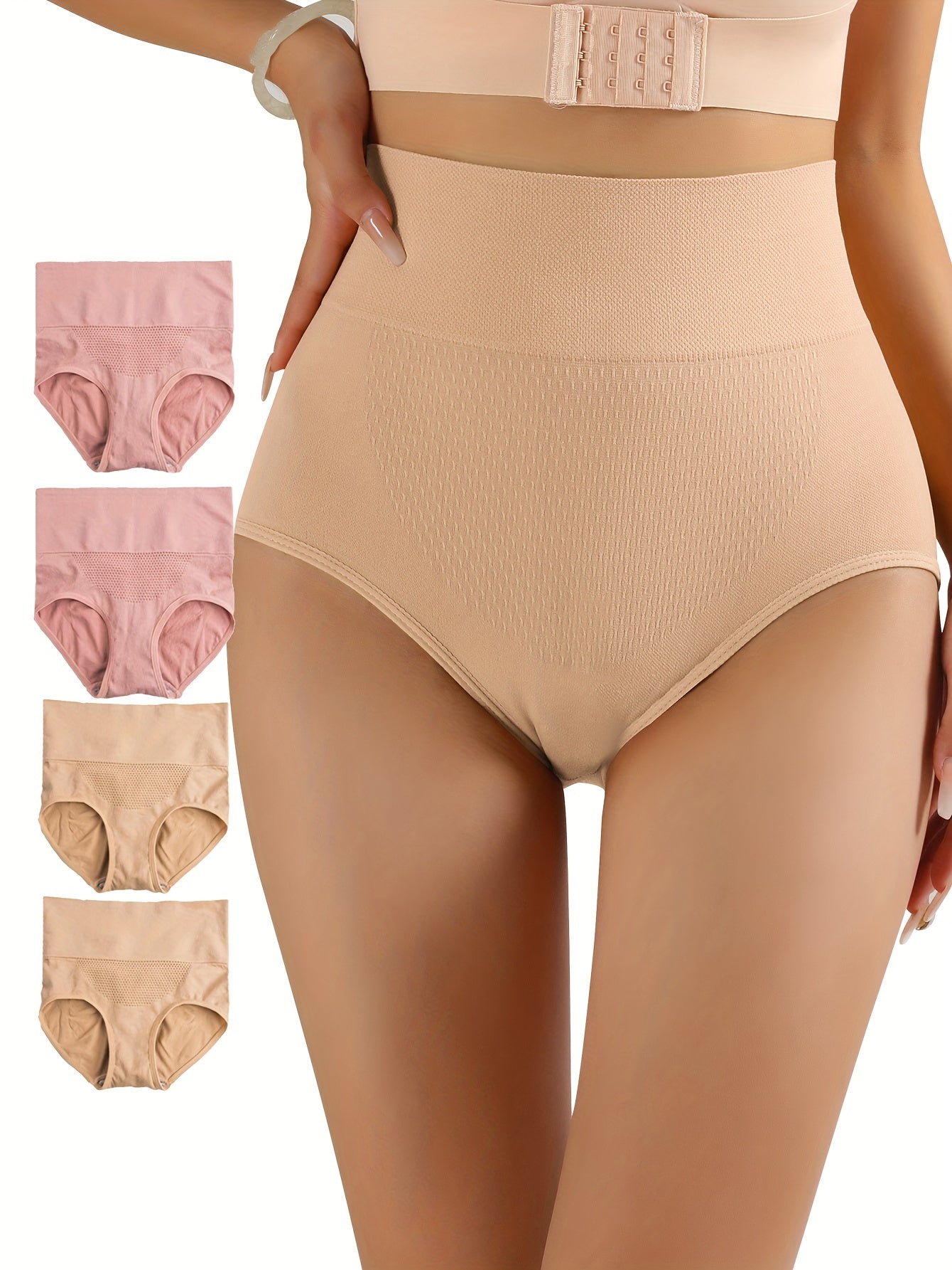 Women's Seamless High-Waist Tummy Control Briefs 4-Pack Breathable Polyamide Elastane