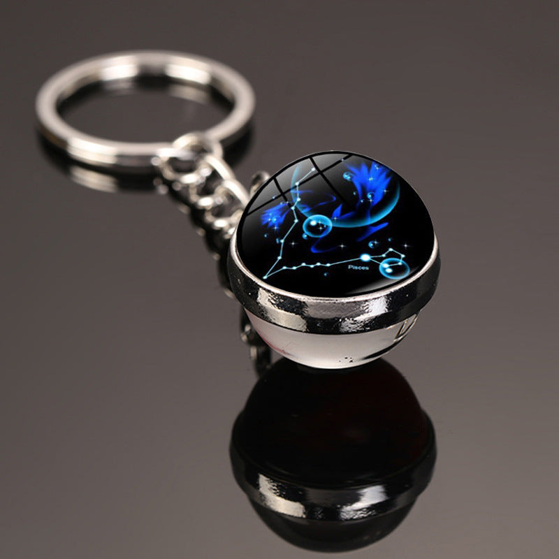 12 Constellations Car Key Ring Luminous Starry Sky Glass Ball Keychain Pendant