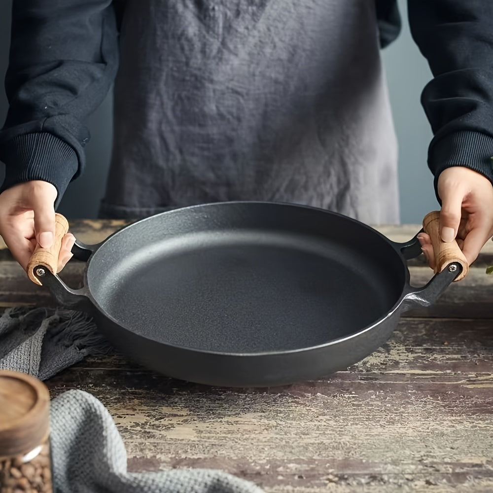 Cast Iron Skillet with Lid Non-Stick Flat Pan for Pancakes Frying Kitchen Cookware