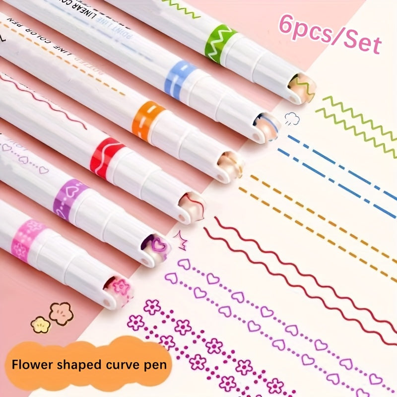 Set of Six Flower-Shaped Pens for Note-Taking and Coloring