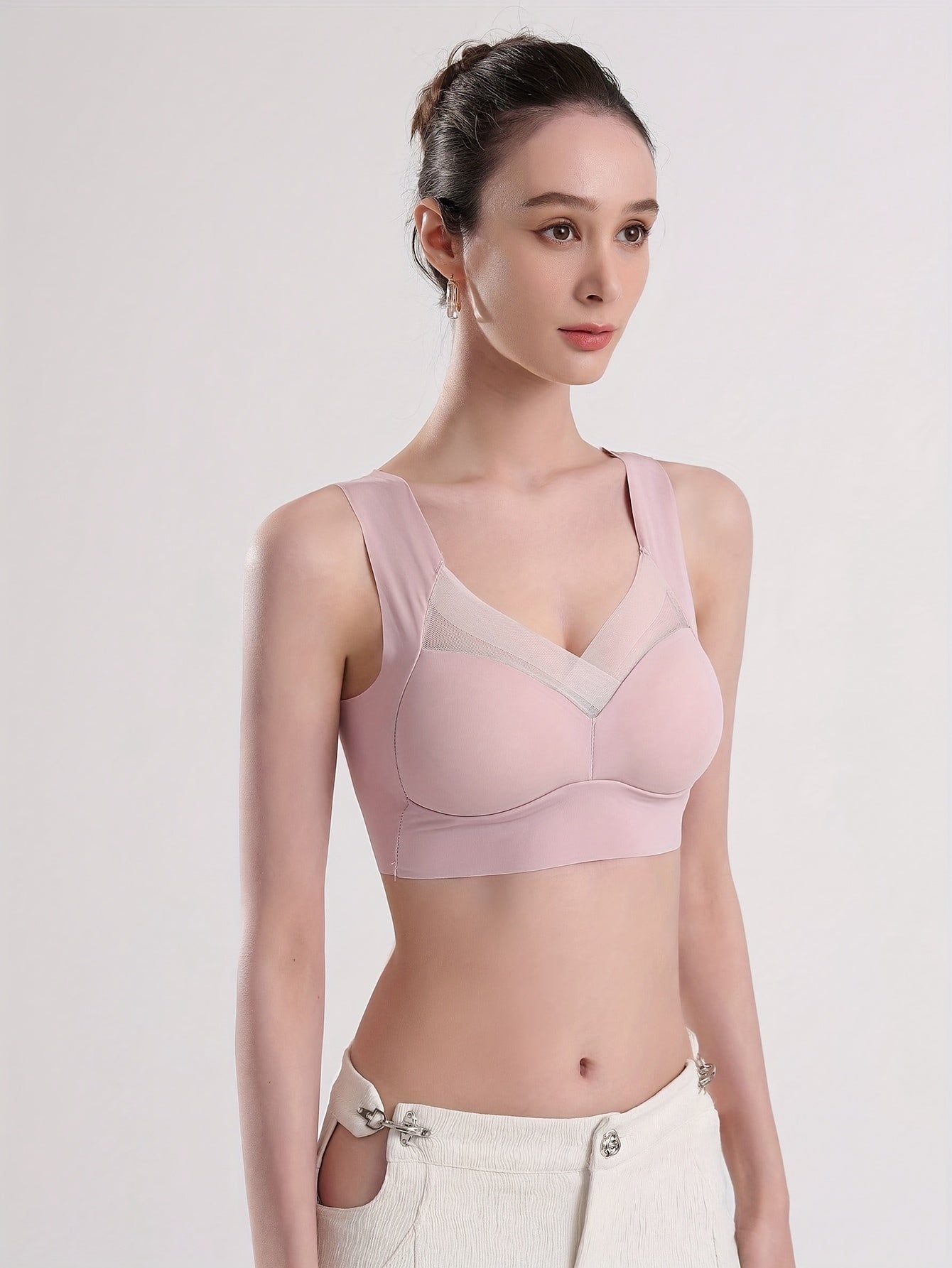 Women's Breathable Mesh Seamless Wireless Bras 5 Pack Full Coverage V-Neck