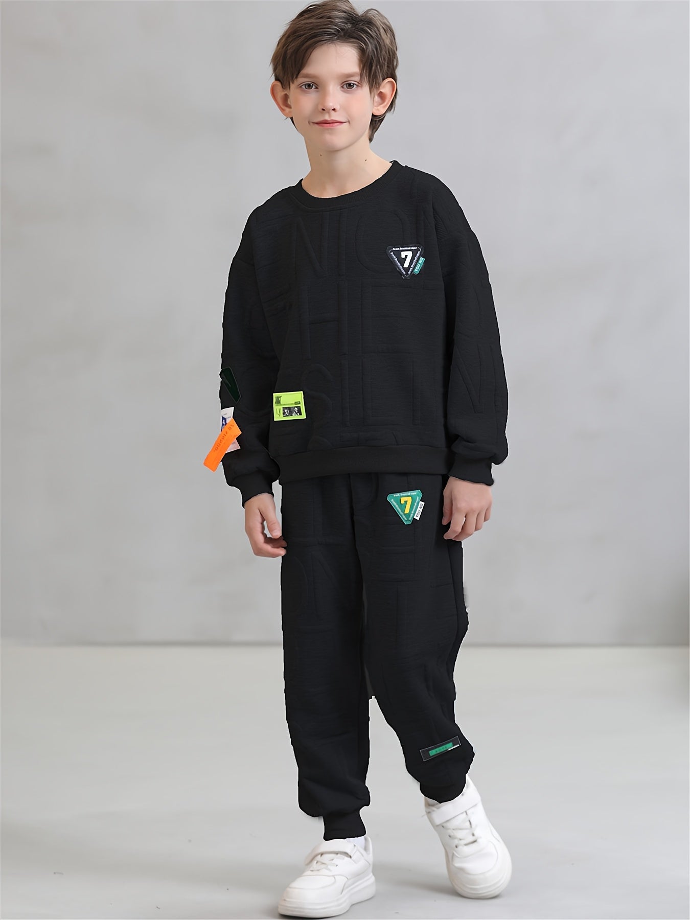 Boys' 2-Piece Viscose Knit Sweatshirt and Pants Set with Alphabet Pattern for Kids Under 12