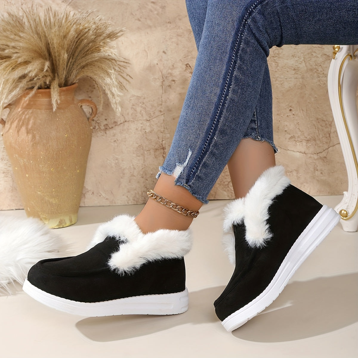 Women's Fleece-Lined Snow Boots Cozy Winter Ankle Boots for Outdoors