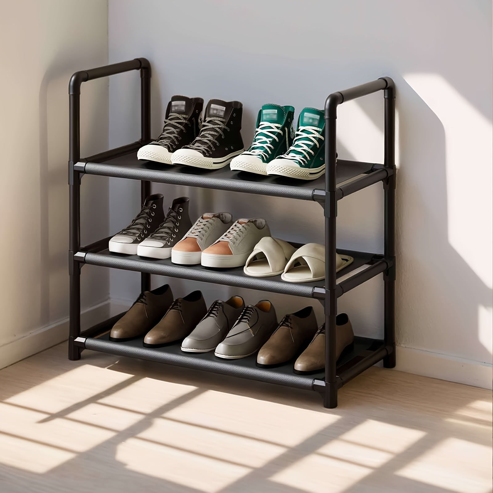 Multi-Tier Metal Shoe Rack for Bedroom Living Room Entryway Space-Saving Storage