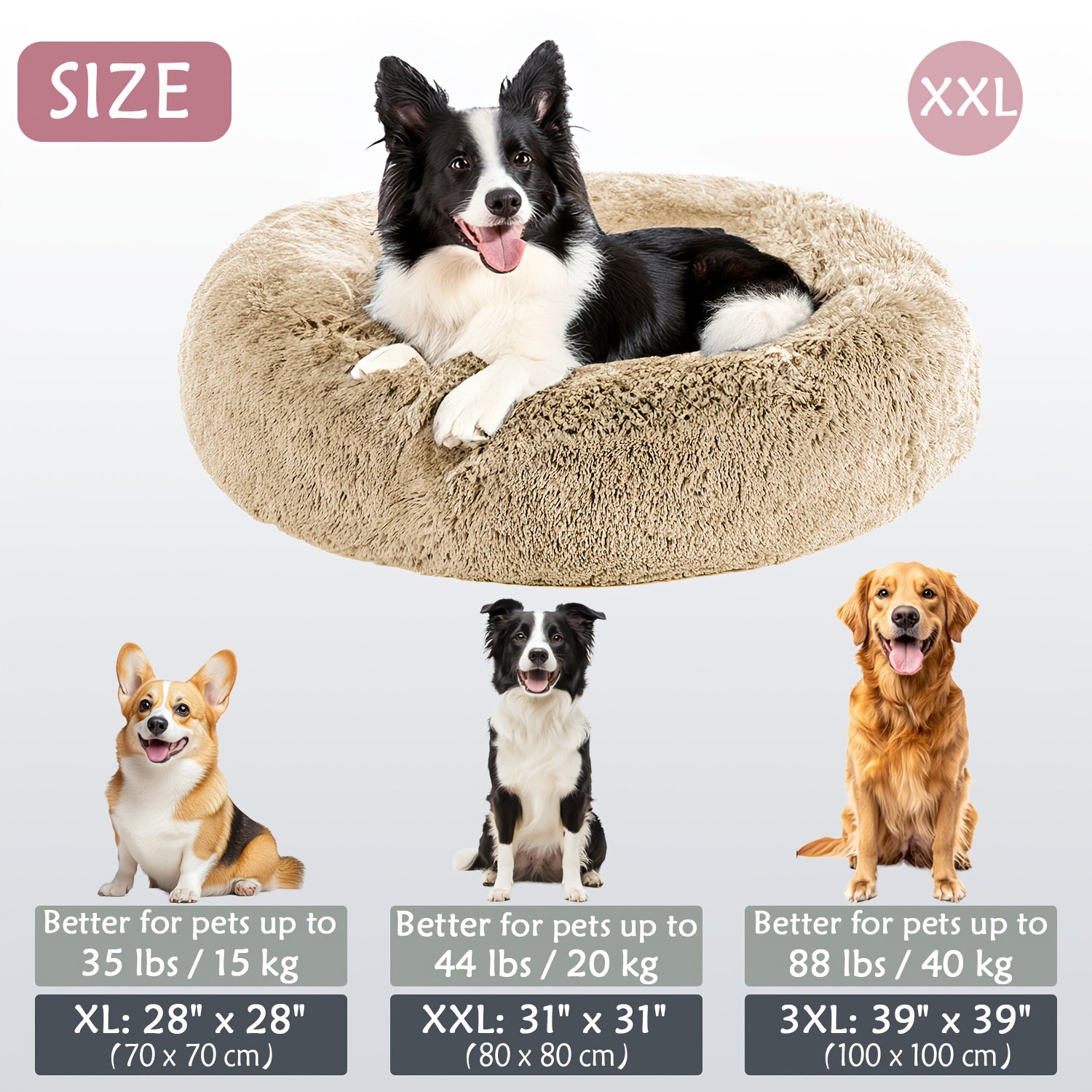 Round Dog Bed for Winter Indoor Use Polyester Non-Skid Bottom Small to Large Dogs