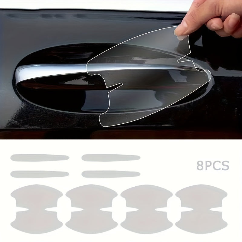 8pcs Pegatinas para manijas de puertas de coche, película protectora transparente resistente a los arañazos