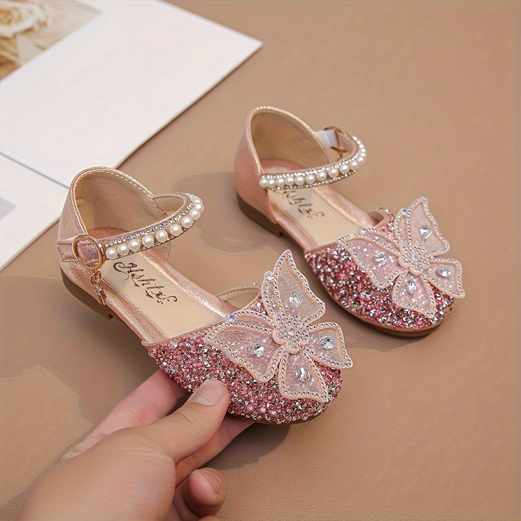 Girls' Breathable Low-Top Shoes with Magic Tape, Shiny Design, Non-Slip Lightweight for Indoor Outdoor Use