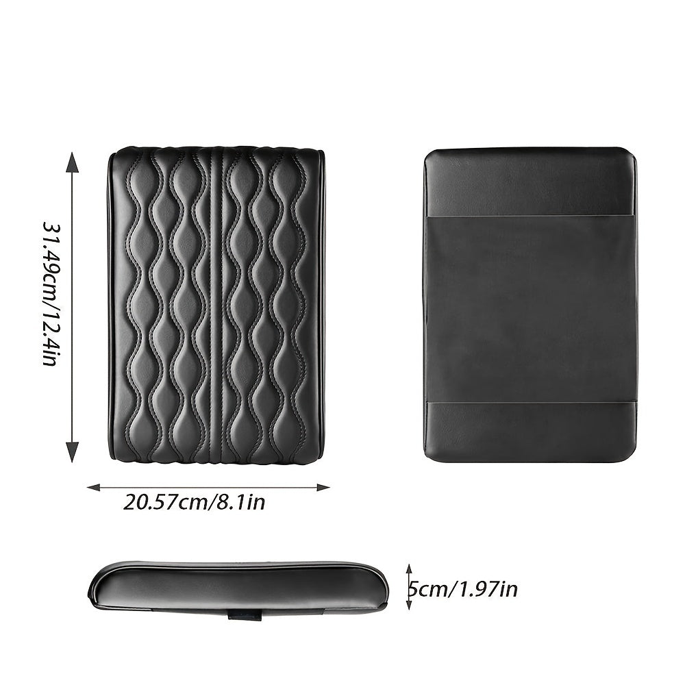 Unisex PU Leather Car Armrest Cushion with Memory Foam Black Quilted
