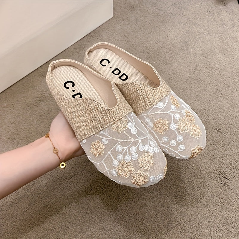 Women's Slip-On Sandals Linen Mesh Flat Casual Summer Round Toe