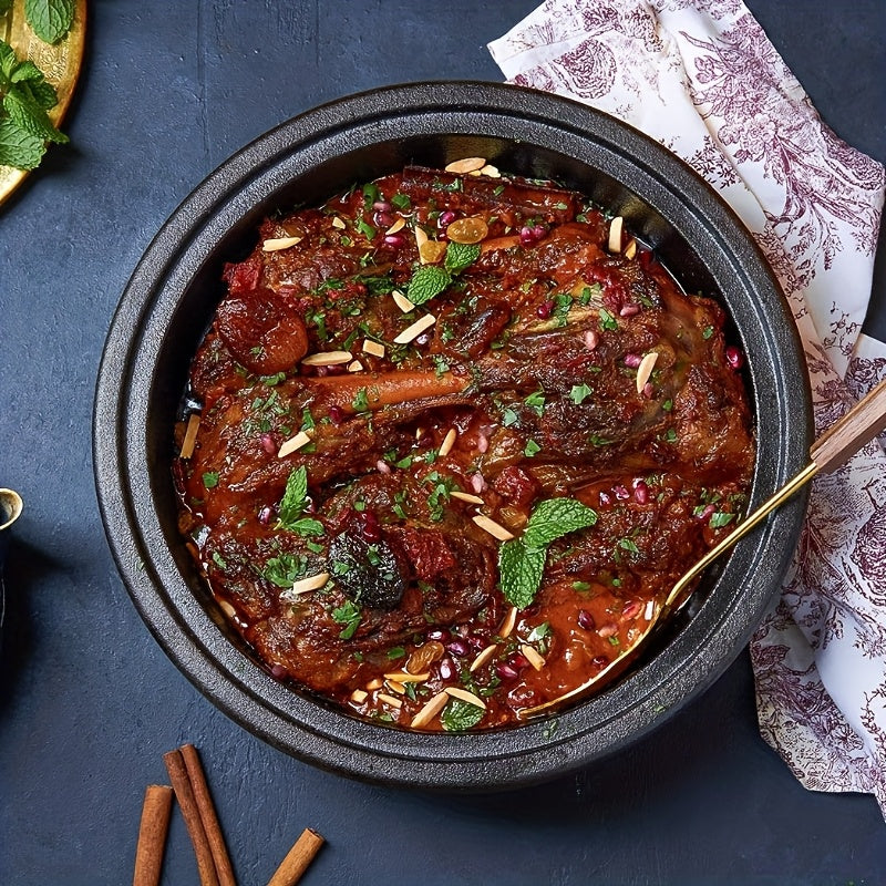 Традиционная марокканская тажинница с керамической крышкой и эмалированным чугунным основанием, подходит для газовых плит, идеально подходит для приготовления вкусных блюд.