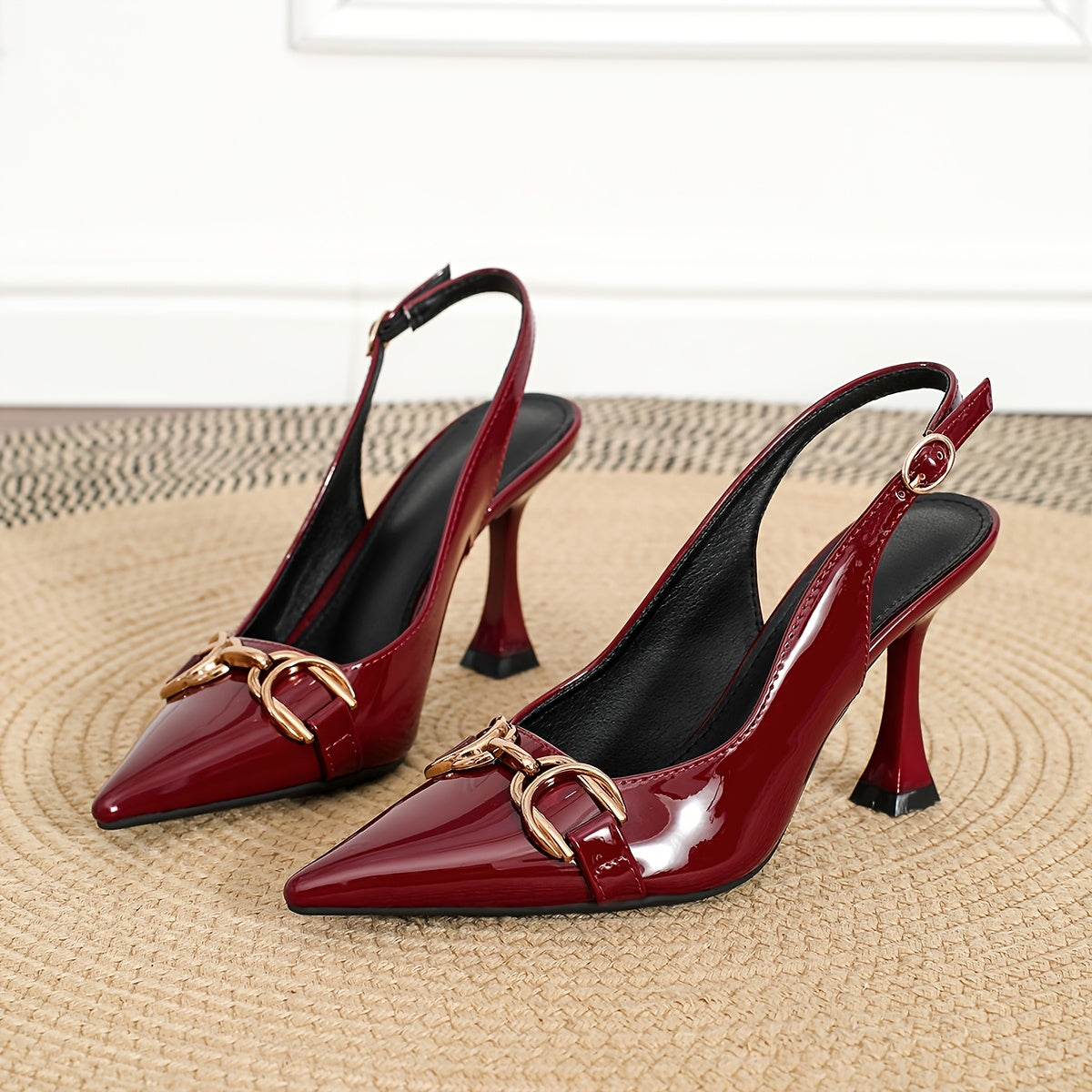 Women's Pointed Toe Stiletto Pumps with Metal Buckle, All-Season High Heels