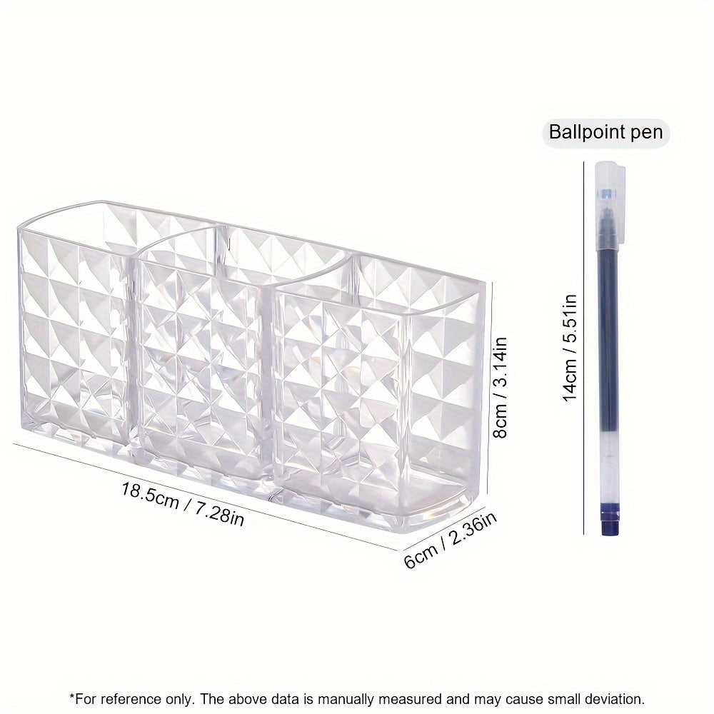 Стильный органайзер для кистей с 3 отделениями, выполненный из легкого прозрачного акрила с геометрическим дизайном для туалетного столика или стола, не требует электроэнергии. Органайзер для макияжа для туалетного столика или стола.