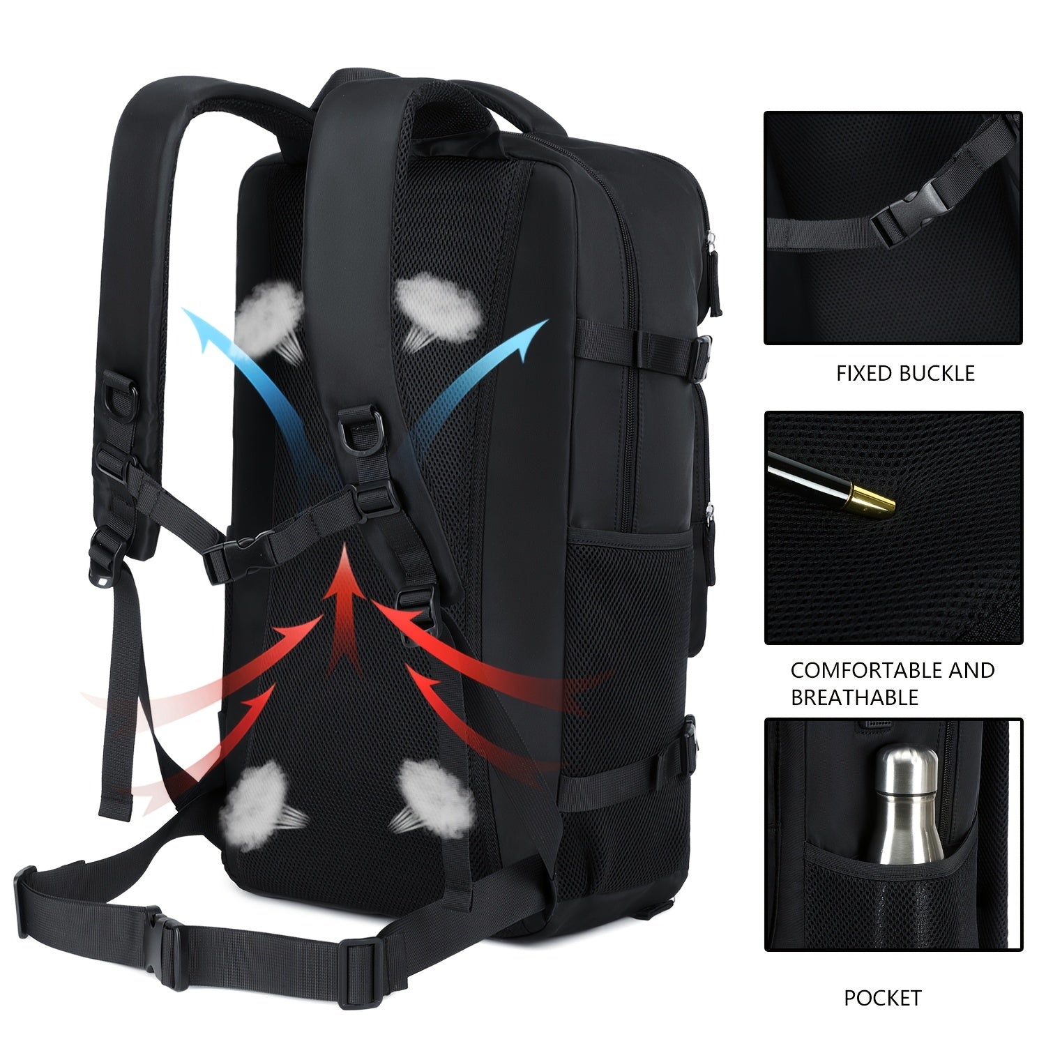 Light Blue Travel Backpack with 43.94cm Laptop Compartment Shoe Pocket Mesh Ventilation