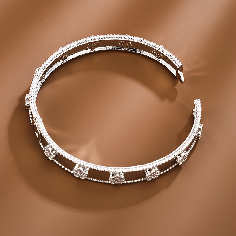 Gold Tone Floral Bangle Bracelet with Cubic Zirconia for Daily Wear and Festivals