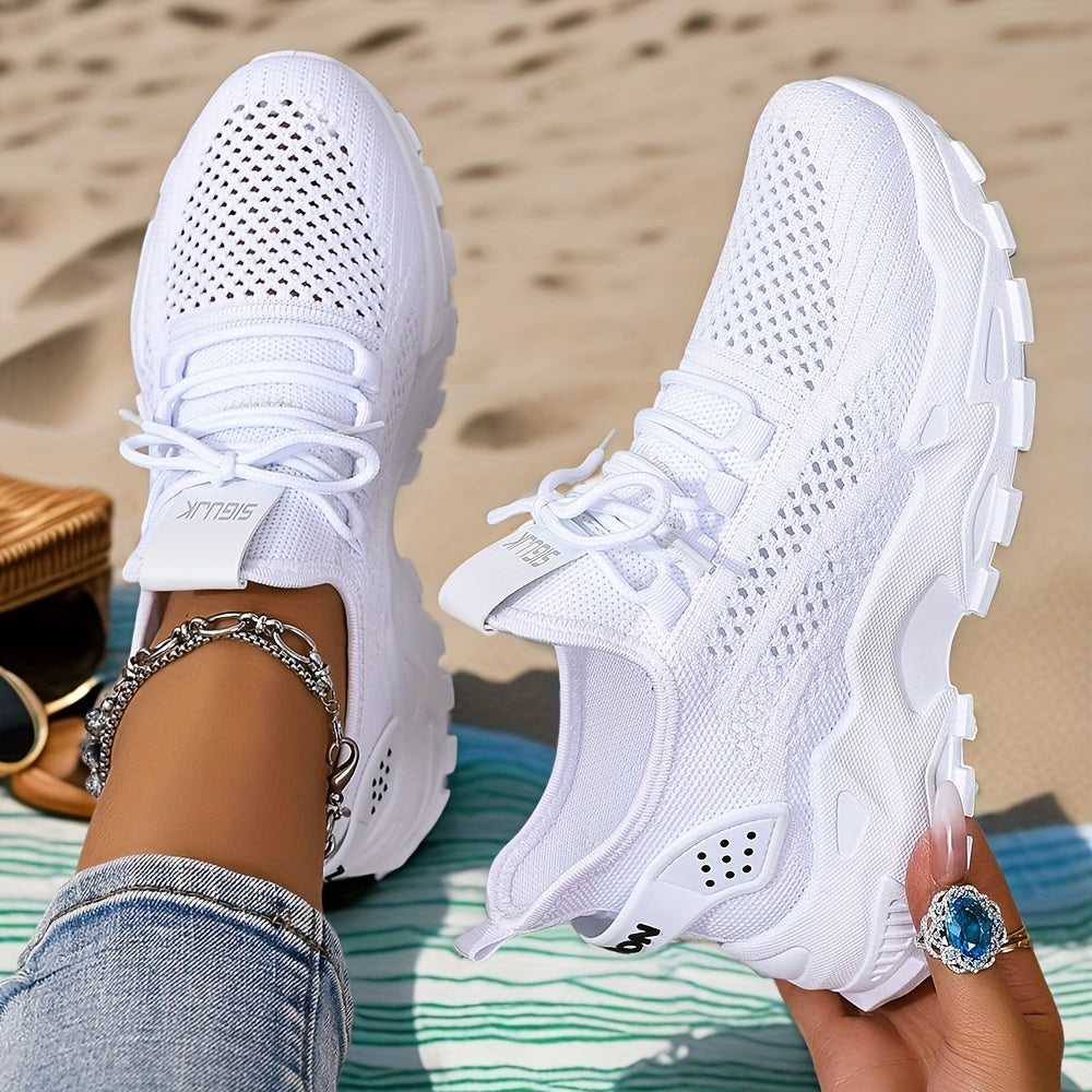 Women's White Breathable Slip-On Sneakers for Beach and Gym