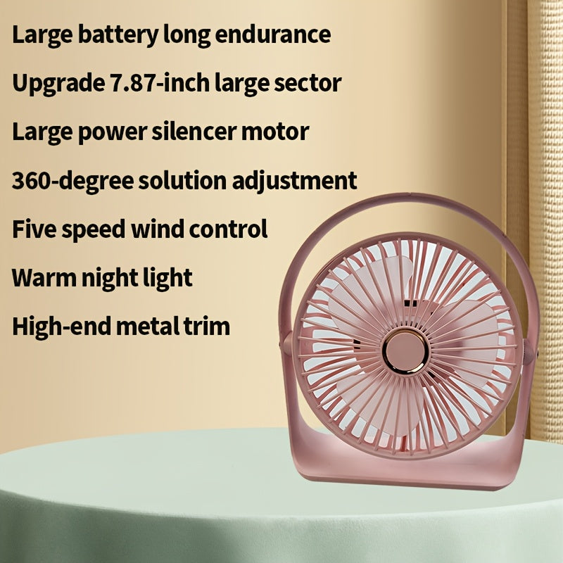USB zaryadlash bilan portativ stol ventilyatori - turli xil va sozlanadigan 5 tezlik rejimlari, uy, ofis, yotoqxona, oshxona va o'qish uchun qulay havo oqimi - mukammal portativ va qulay