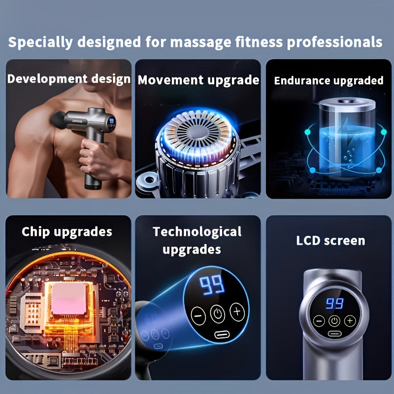 Quiet Percussion Massage Gun with 8 Heads USB Rechargeable for Back Legs and Buttocks