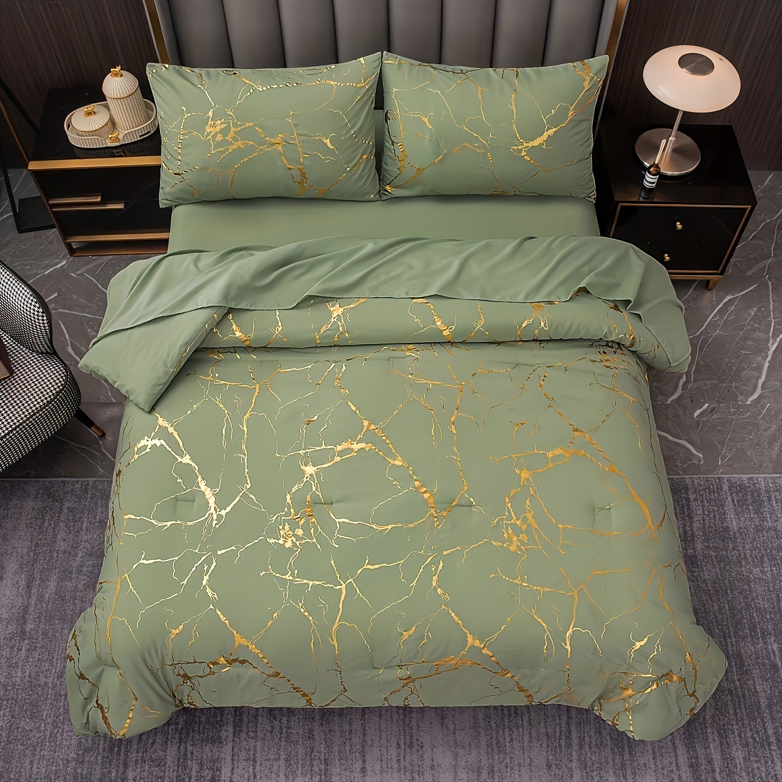 Luxury Comforter Set with Bronzing Marble Print 2/3 Piece Soft Skin-Friendly Bedding