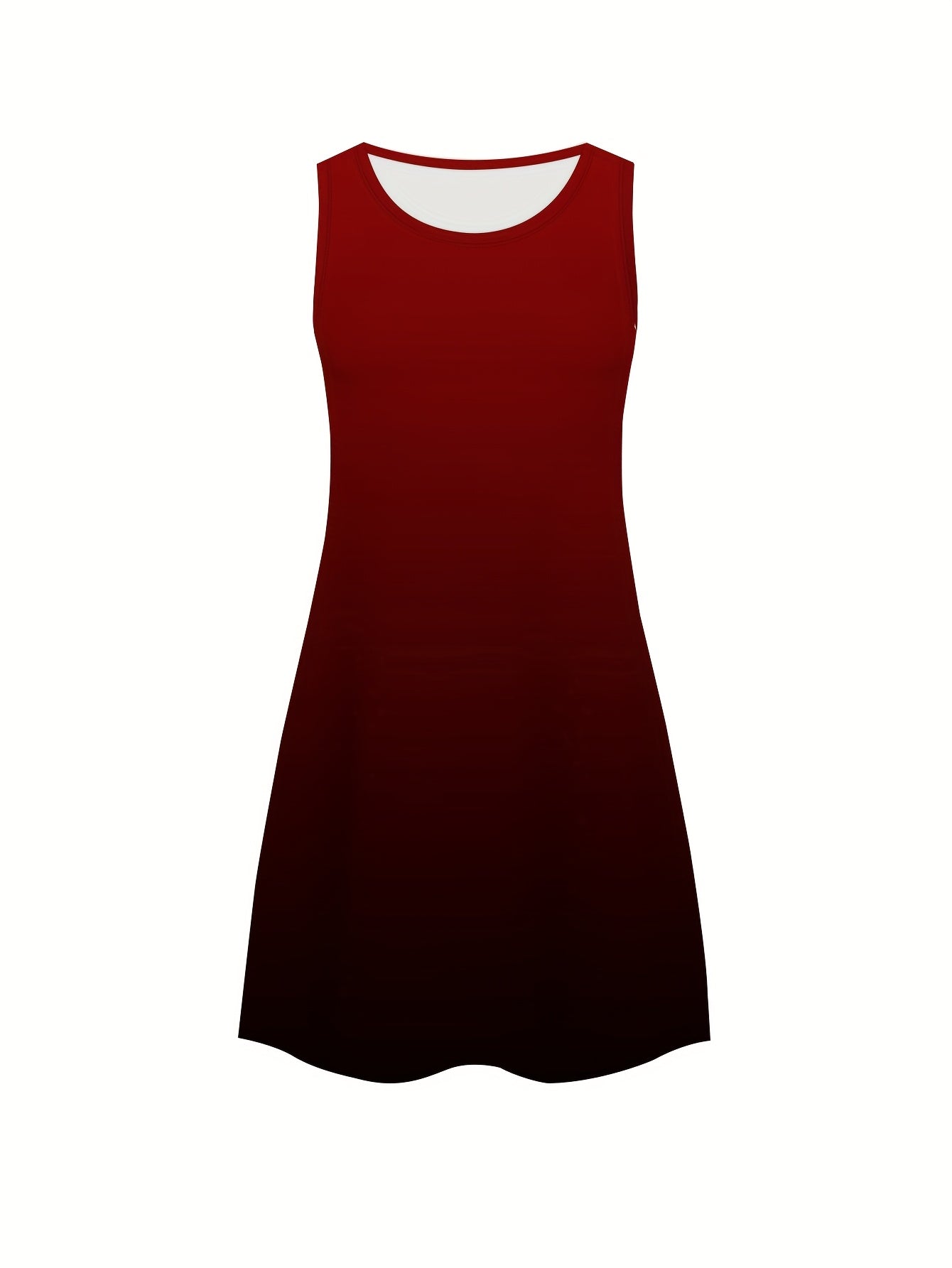 Plus Size Women's Burgundy Sleeveless Dress Stretchy Polyester Spandex Midi Casual