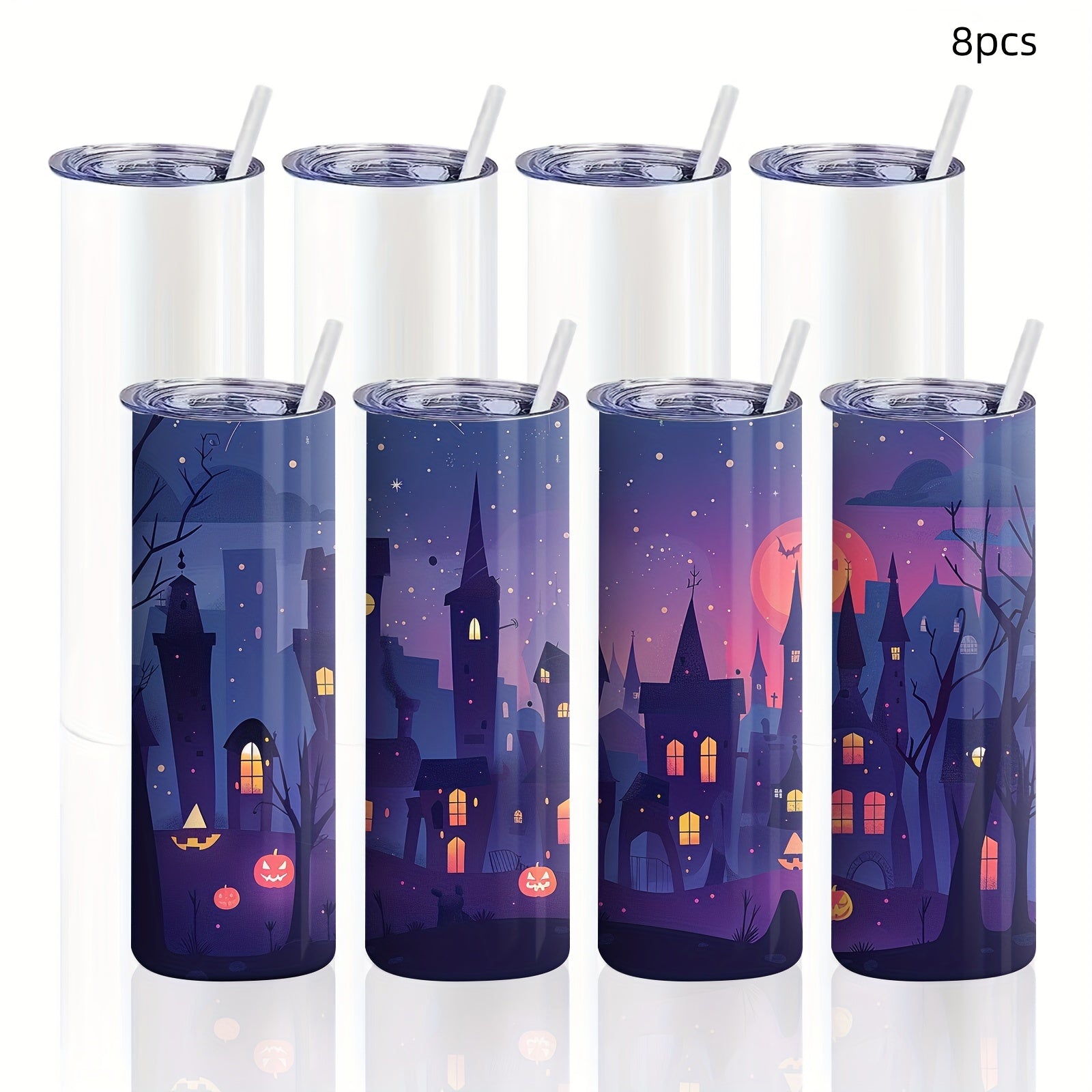 Juego de 8 vasos de acero inoxidable de 20oz con tapas a prueba de fugas y pajillas, libres de BPA