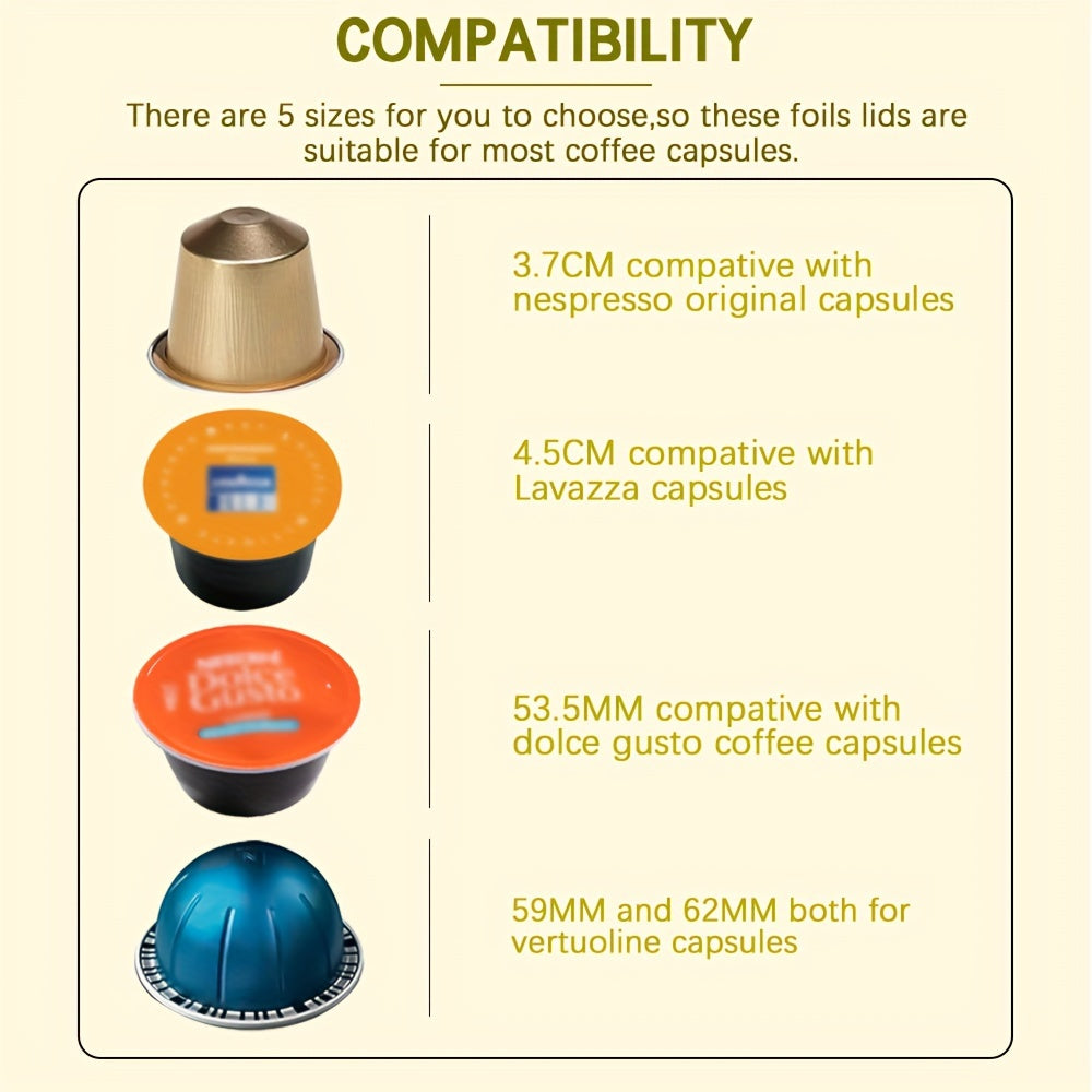 Alüminiy folga qopqog'lari to'plami 3.7cm-6.2cm Qayta ishlatiladigan qahva kapsula qoplamalari