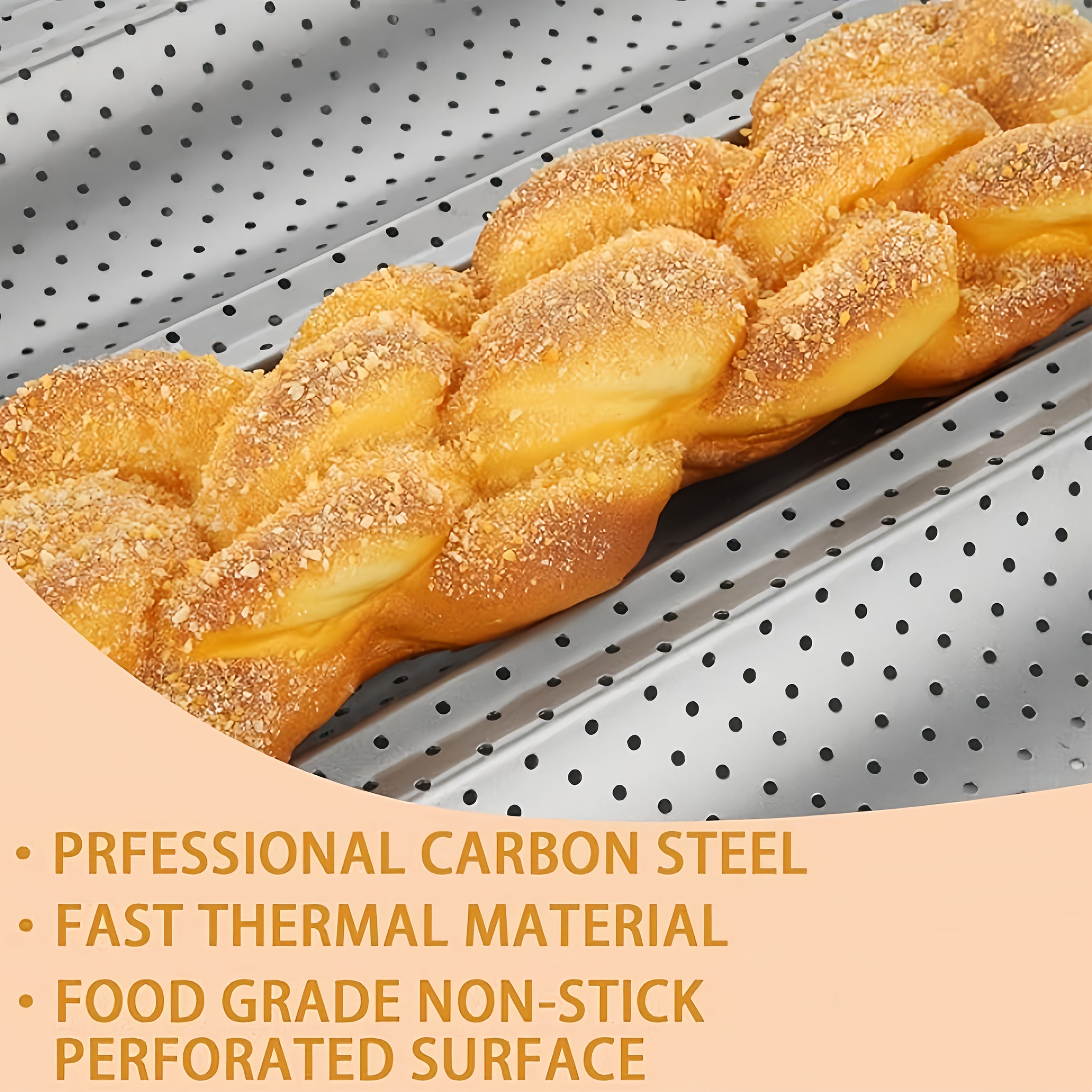 Karbonli po'latdan yasalgan teshikli baguette pishirgich non va pirojnoe uchun ventilyatsiya kanallari bilan, chirishga qarshi