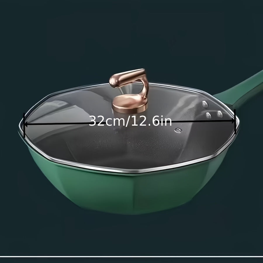 Oktagon shaklidagi quyma temir qozon, yopishqoq qoplama bilan, gaz va induksiya plitalarida foydalanish uchun ideal. Tutun chiqarmaydigan va ko'p funksiyali, barcha qovurish ehtiyojlaringiz uchun mukammal.