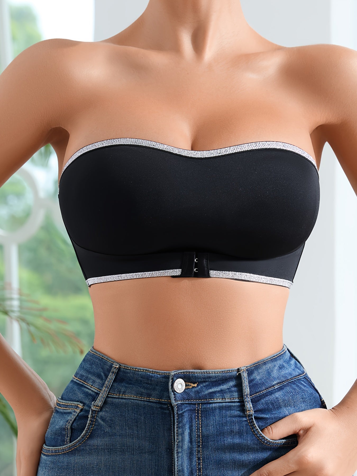 Ayollar uchun uzluksiz porloq lenta simsiz ko'taruvchi brass, old qismi yopiq.